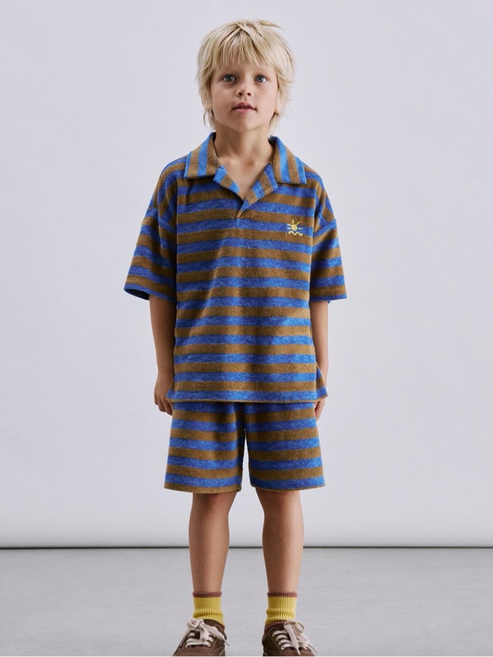 ZARA STRIPED TERRYCLOTH POLO AND SHORTS SET